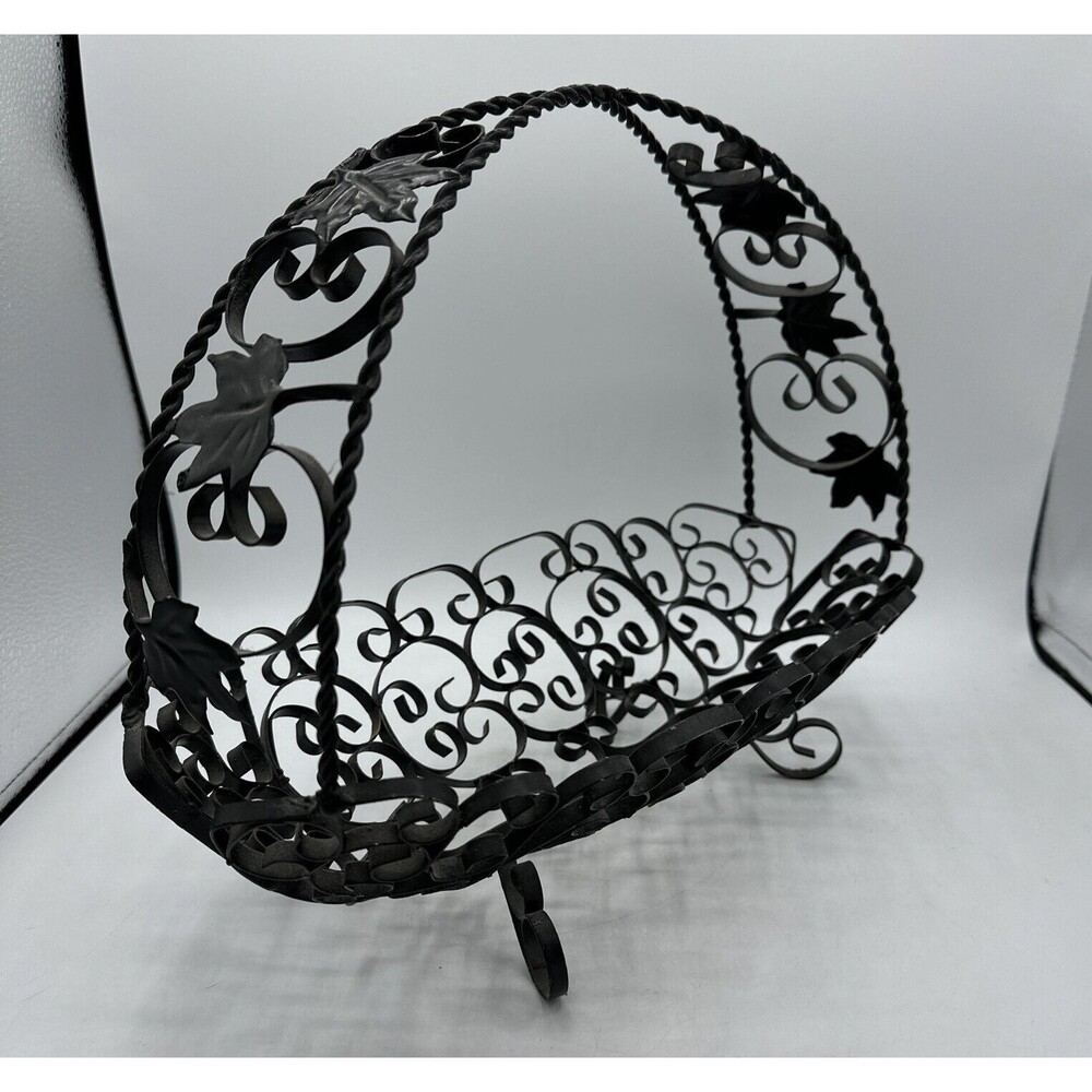 Vintage Wire Fruit Basket Black Made In Spain w/ Handle Home Decor - Picture 7 of 16